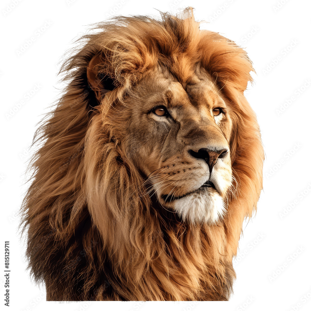 A lion standing majestically in front of a plain Png background, a lion isolated on transparent background