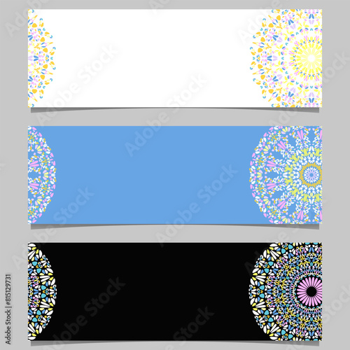 Colorful geometrical flower mandala banner background set - abstract vector graphic elements
