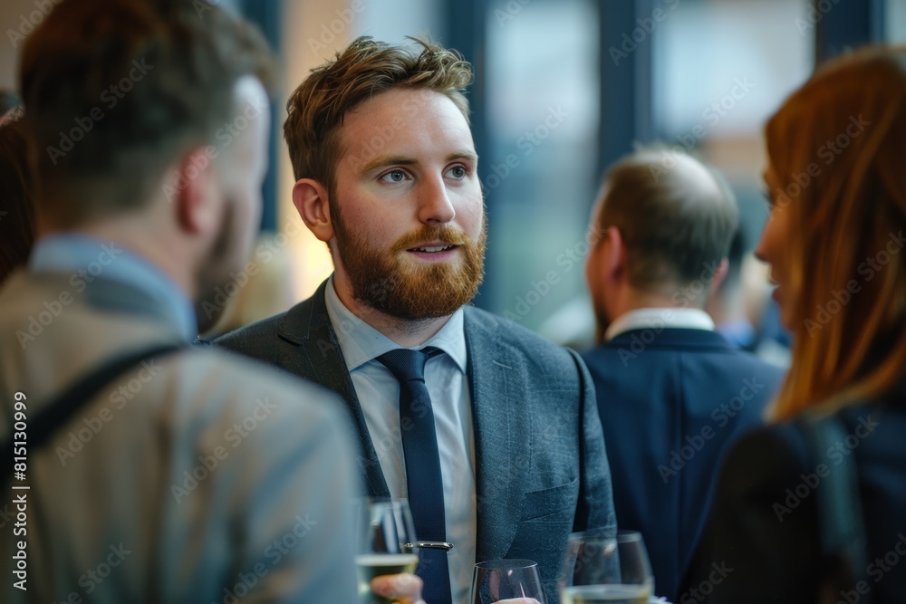 Business conference networking: professionals chatting. Business conference networking: professionals chatting.