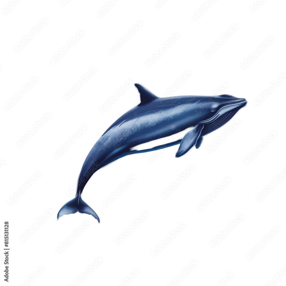 Obraz premium A blue dolphin gracefully swims against a plain white backdrop, a minke whale isolated on transparent background