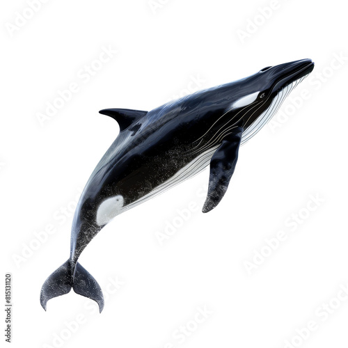 A killer whale is depicted flying against a white backdrop in this striking illustration, a minke whale isolated on transparent background photo