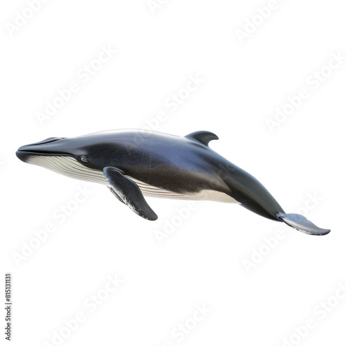 A black and white minke whale isolated on a plain Png background, a minke whale isolated on transparent background