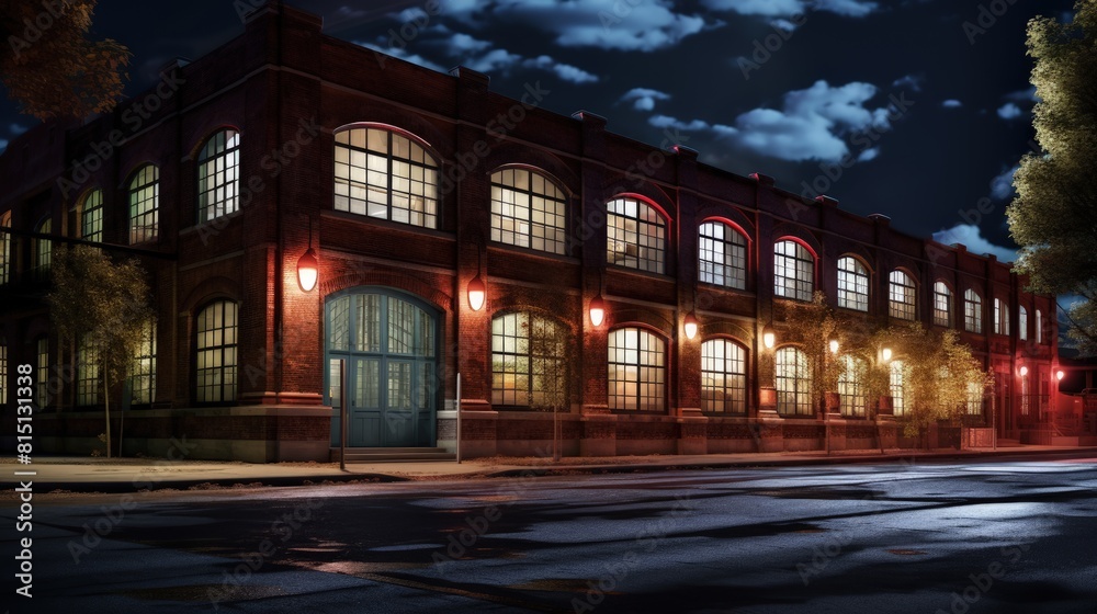  Architectural lighting showcasing a historic industrial building.