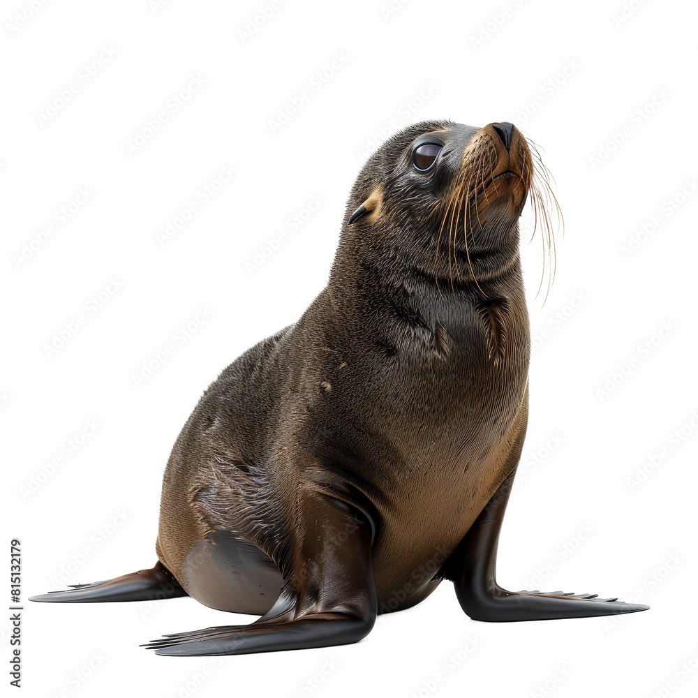 Naklejka premium A sea lion is seen sitting calmly on a Png background, a new zealand fur seal isolated on transparent background