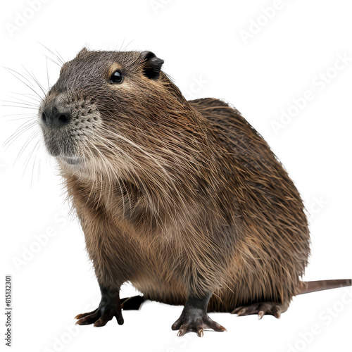 A beaver is seated in front of a plain Png background, looking towards the camera, a Beaver Isolated on a whitePNG Background