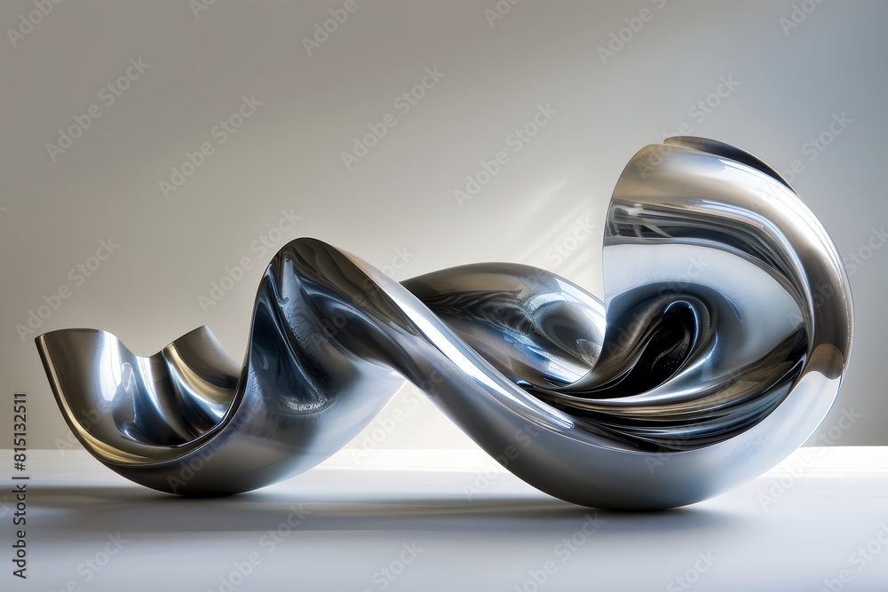 Elegant metallic sculpture forming a fluid abstract shape on a subtle gradient background