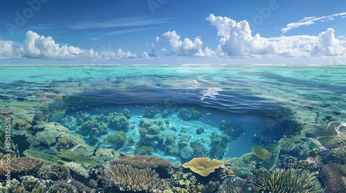  Coral atoll, a ring-shaped reef supporting a myriad of marine species and bird life. photo