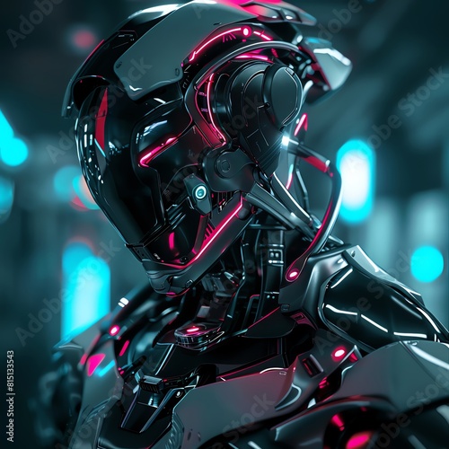 Show a futuristic robot in a close-up shot photo