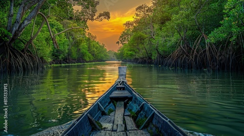  Eco-tour in the Sundarbans mangrove forest, tiger conservation, unique ecosystems, boat tours. photo