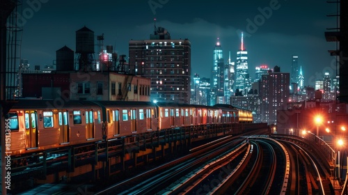  Elevated train line lit at night  trains passing          Elevated glow.