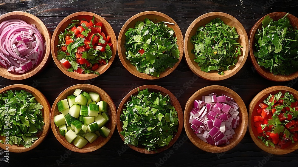   A wooden bowl filled with various vegetables