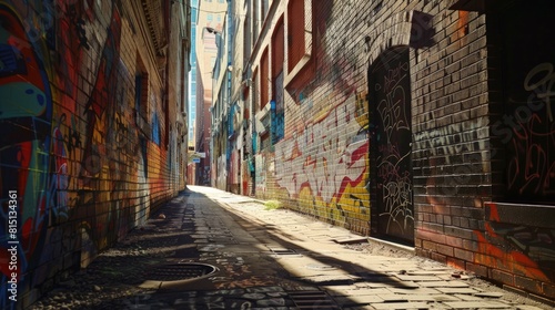  Graffiti on a series of downtown alleys, creating a walk-through exhibit â€“ Alley exhibition. © Gefo
