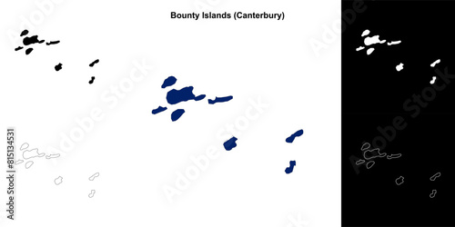 Bounty Islands blank outline map set