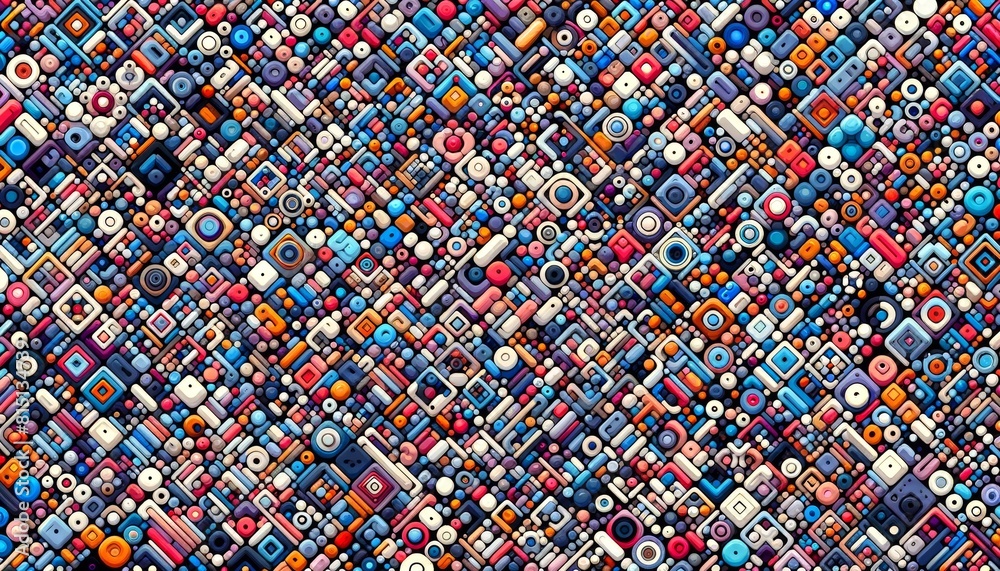 Colorful abstract mosaic pattern with blue, purple, red, and peach tones Colorful abstract mosaic pattern with blue, purple, red, and peach tones