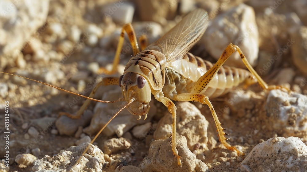 Fototapeta premium Jerusalem cricket in desert soil, unusual appearance, night active.