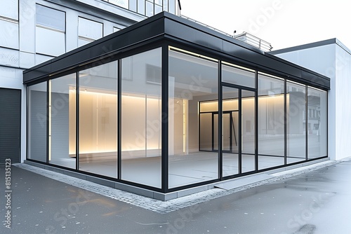 The minimal glass pavilion with black aluminum frame