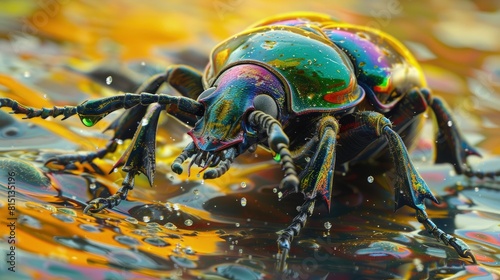 Oil beetle secreting oil, chemical defense, vivid warning. photo