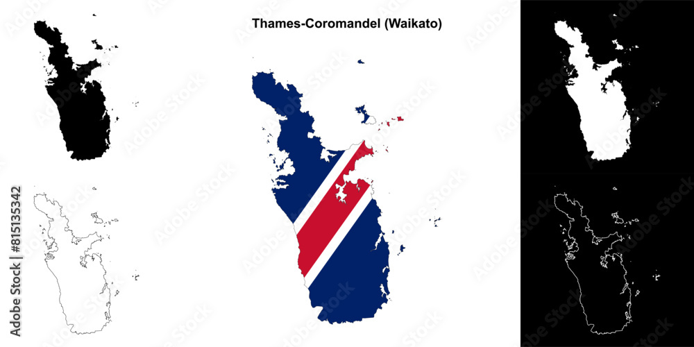 Obraz premium Thames-Coromandel blank outline map set