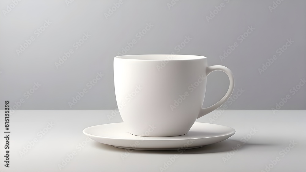 The mockup features a clean and minimalistic white cup, placed in the center of the composition. The cup is sleek and modern in design, with a smooth surface that reflects light gently.