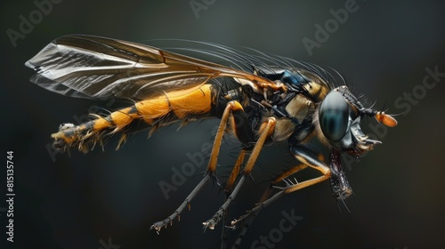  Robber fly with prey, aerial predator, dynamic capture. photo