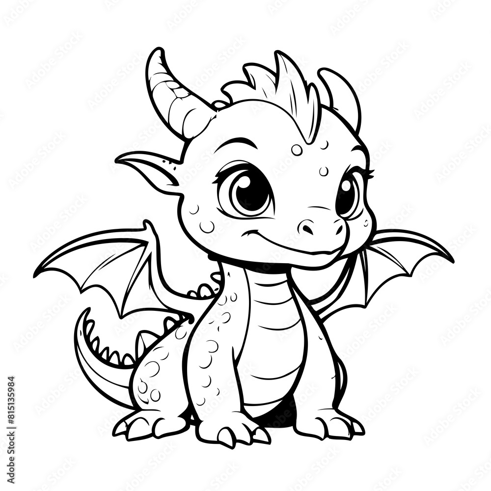 Obraz premium Vector illustration of a cute Dragon doodle drawing for kids page