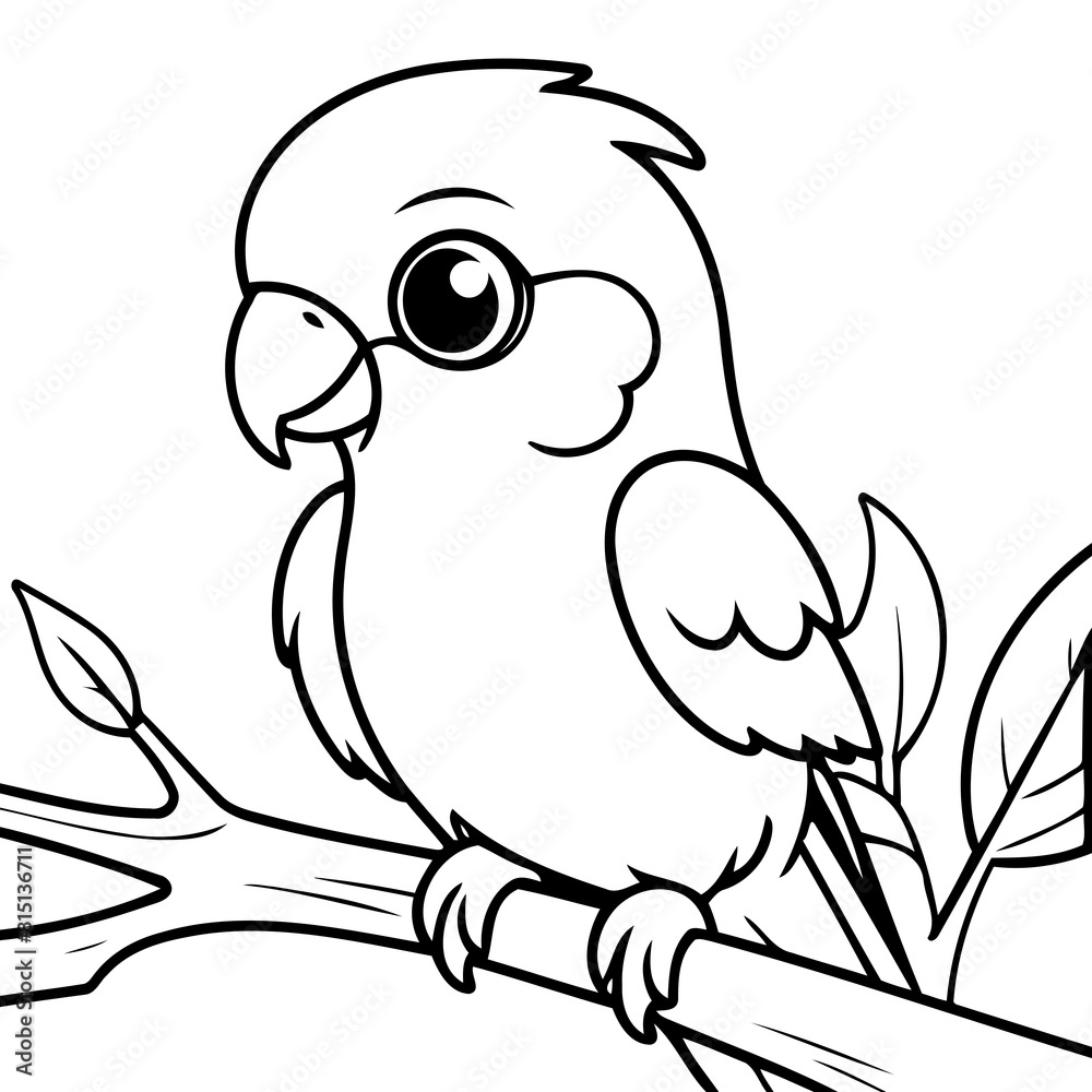 Obraz premium Simple vector illustration of Parrot hand drawn for kids page