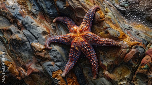  Starfish on tidal rock  ocean explorers  colorful arms.