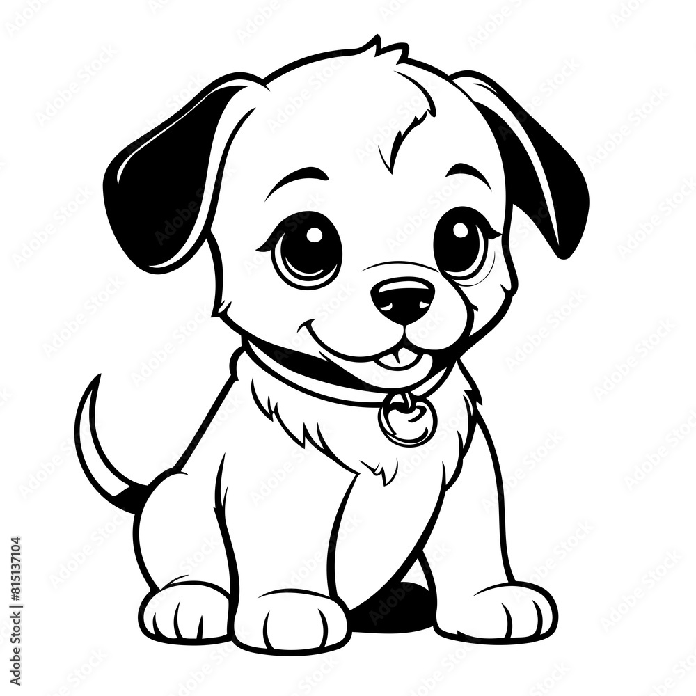 Fototapeta premium Simple vector illustration of Puppy hand drawn for kids coloring page