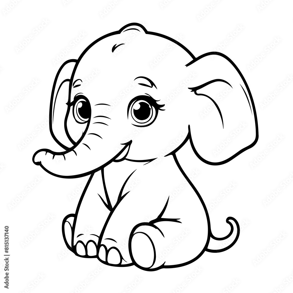 Fototapeta premium Simple vector illustration of Elephant colouring page for kids