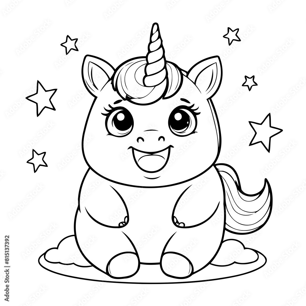 Simple vector illustration of Unicorn hand drawn for kids coloring page Simple vector illustration of Unicorn hand drawn for kids coloring page
