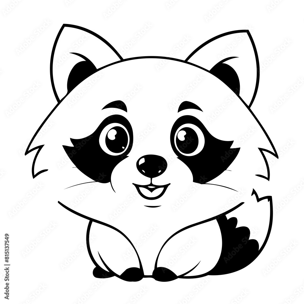 Fototapeta premium Cute vector illustration Raccoon drawing for kids colouring activity