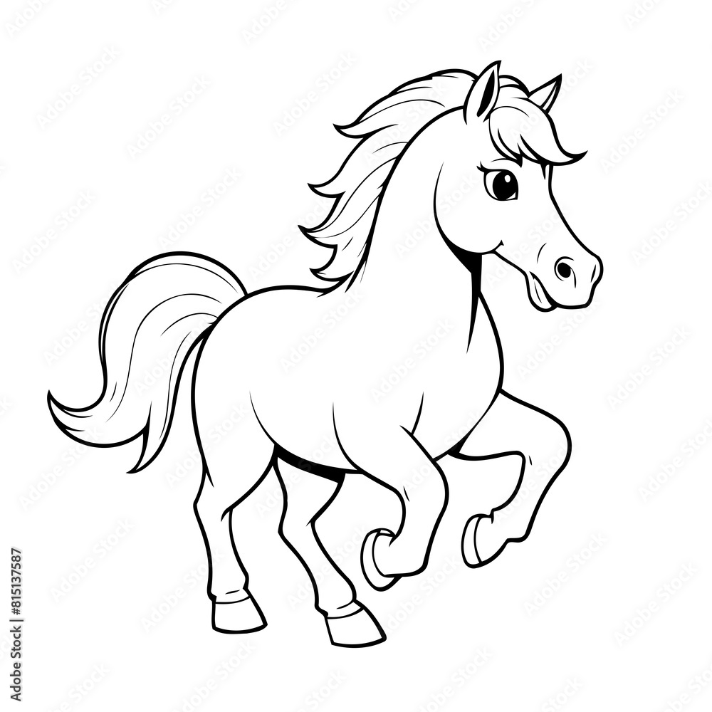 Simple vector illustration of Horse hand drawn for kids coloring page