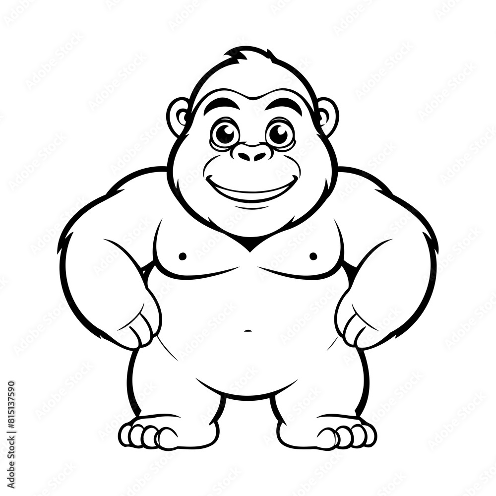 Naklejka premium Cute vector illustration Gorilla doodle black and white for kids page