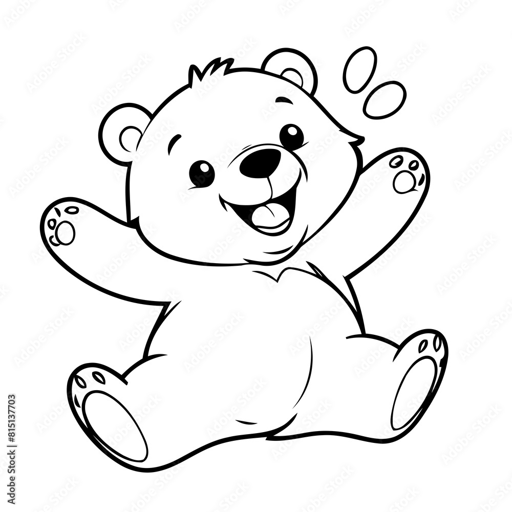 Fototapeta premium Cute vector illustration Bear drawing for kids colouring page
