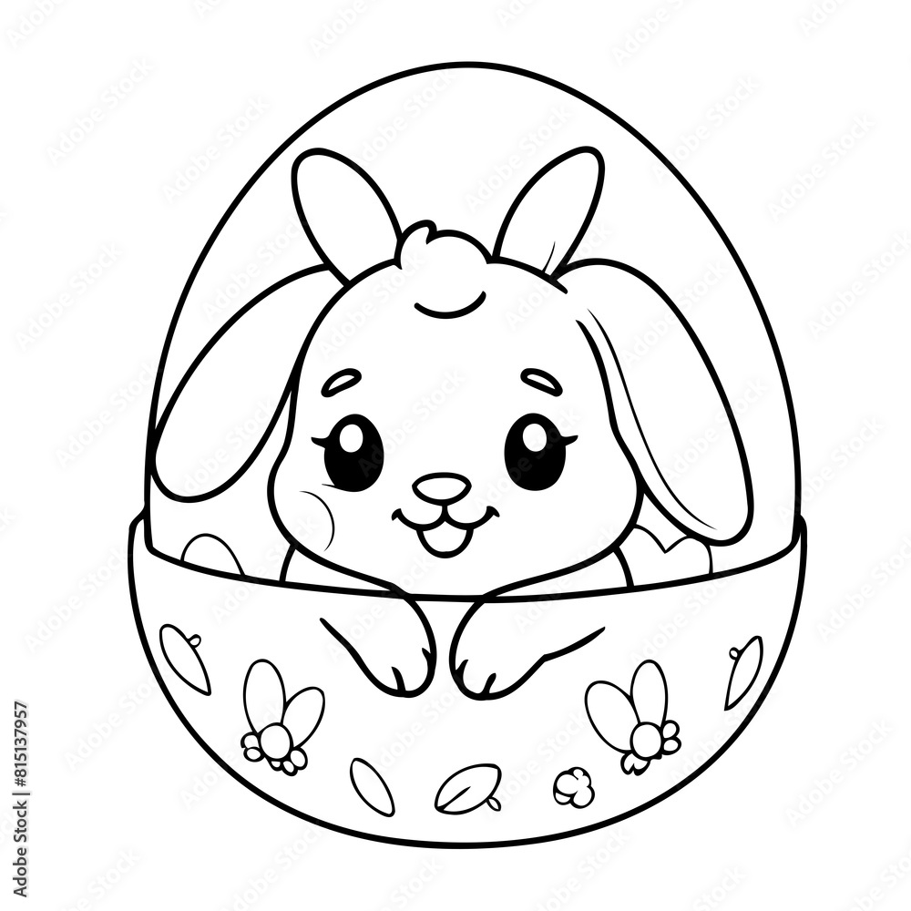 Fototapeta premium Cute vector illustration Bunny drawing for colouring page