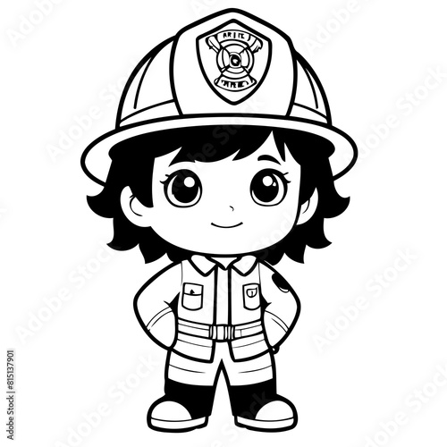 Vector illustration of a cute Firefighter drawing for toddlers book