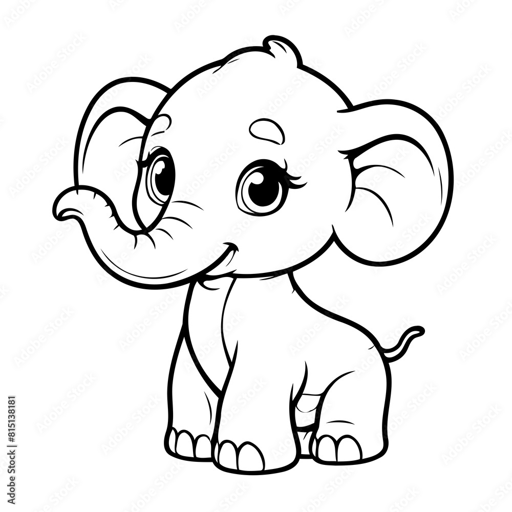 Fototapeta premium Cute vector illustration Elephant drawing for kids colouring activity