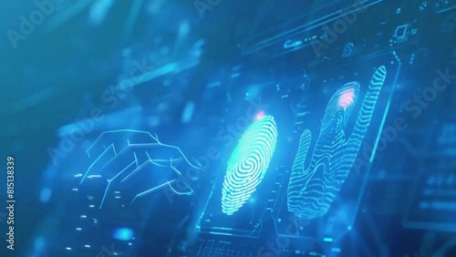 Animation of biometric scanners and authentication processes, 4K Technological Video Background Animation photo