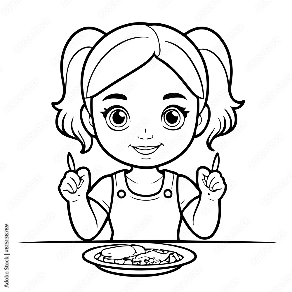 Simple vector illustration of Girl drawing for toddlers coloring activity Simple vector illustration of Girl drawing for toddlers coloring activity