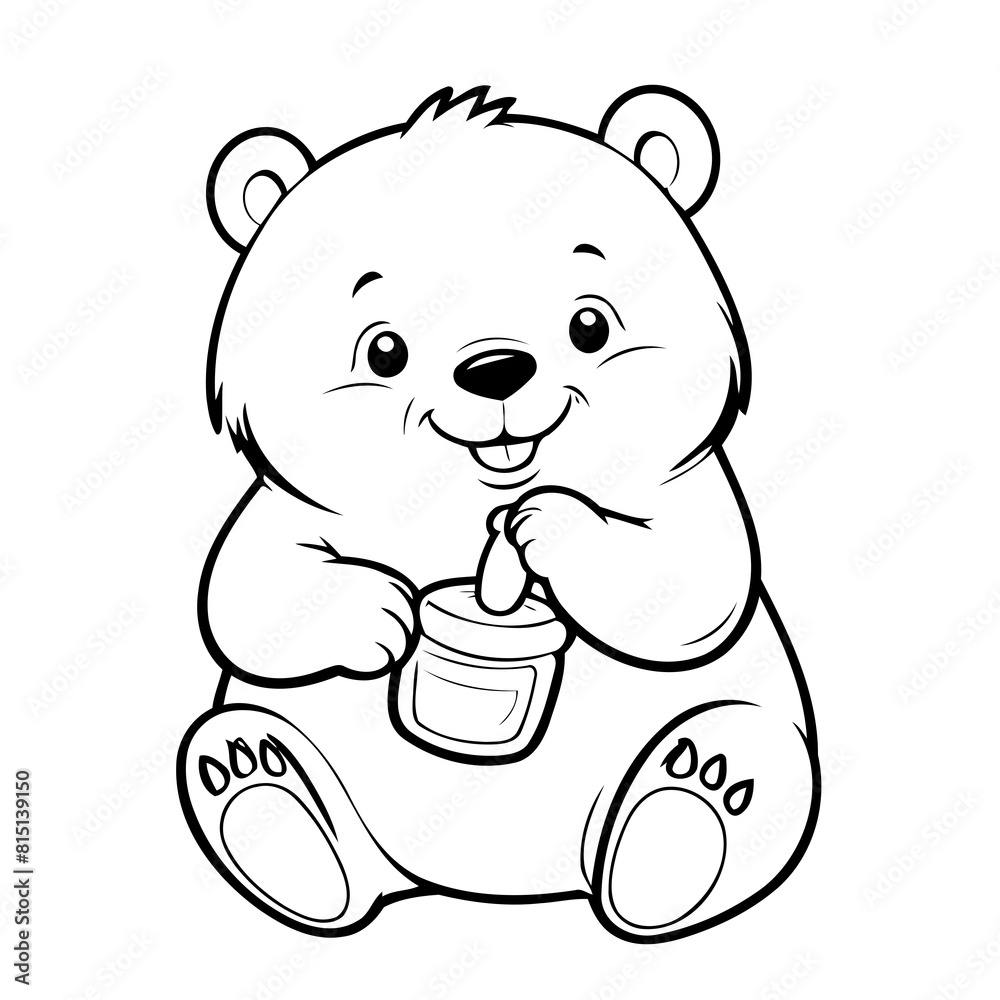 Fototapeta premium Cute vector illustration Bear drawing for toddlers colouring page