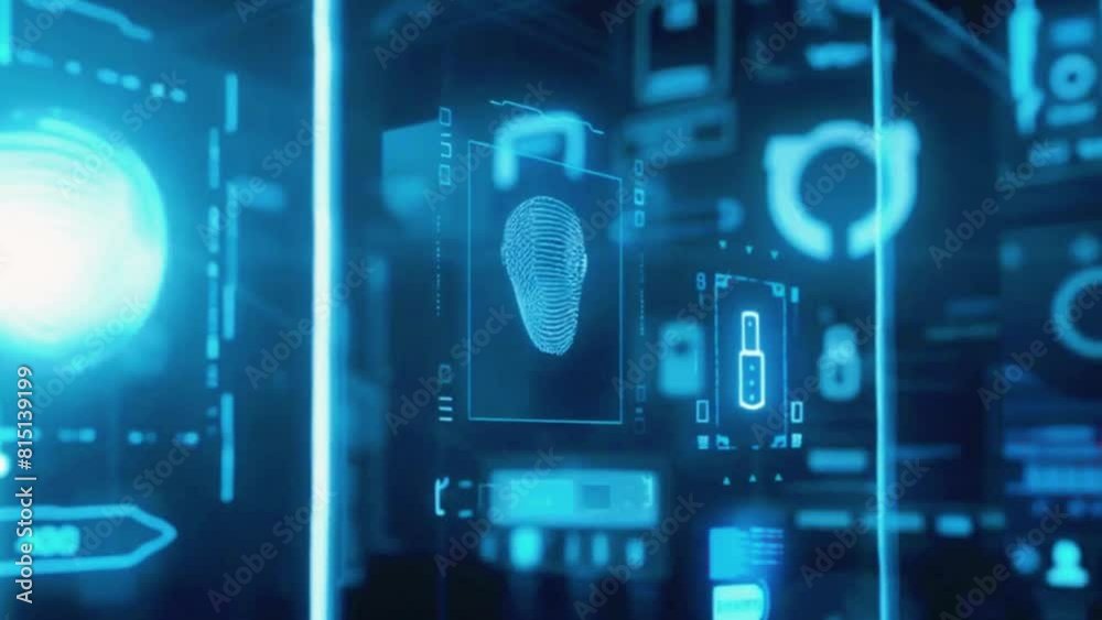 Animation of biometric scanners and authentication processes, 4K Technological Video Background Animation
