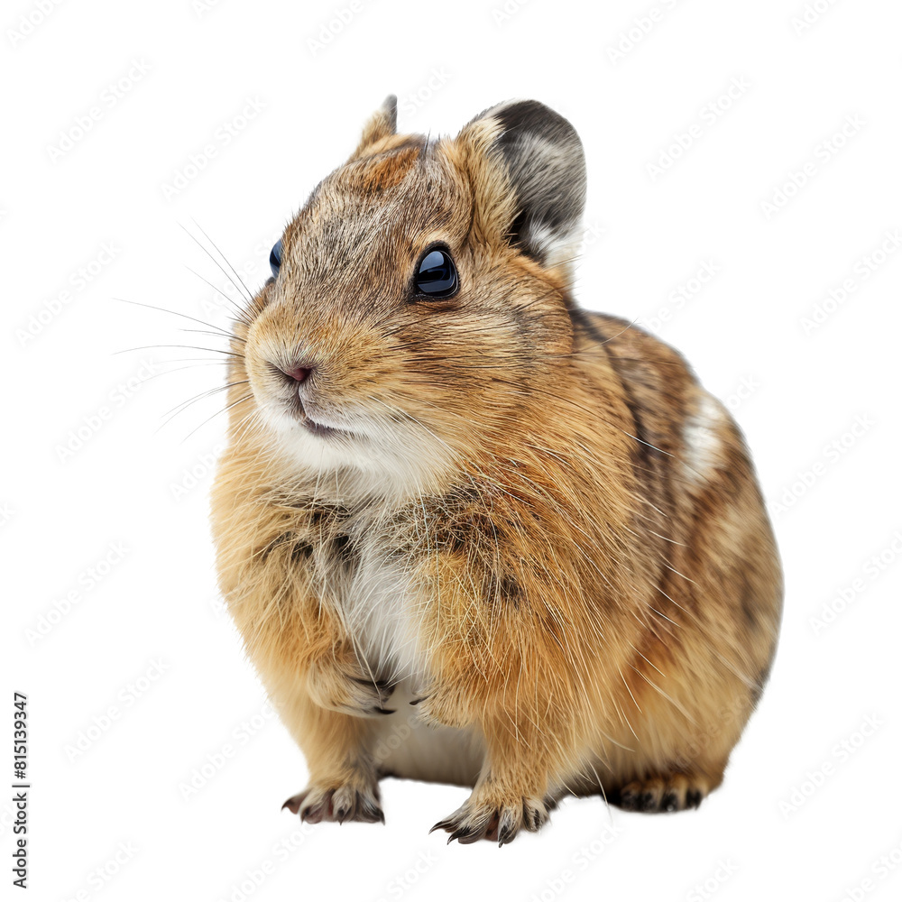 A small hamster with brown and white fur sits on a Png background, a Beaver Isolated on a whitePNG Background A small hamster with brown and white fur sits on a Png background, a Beaver Isolated on a whitePNG Background