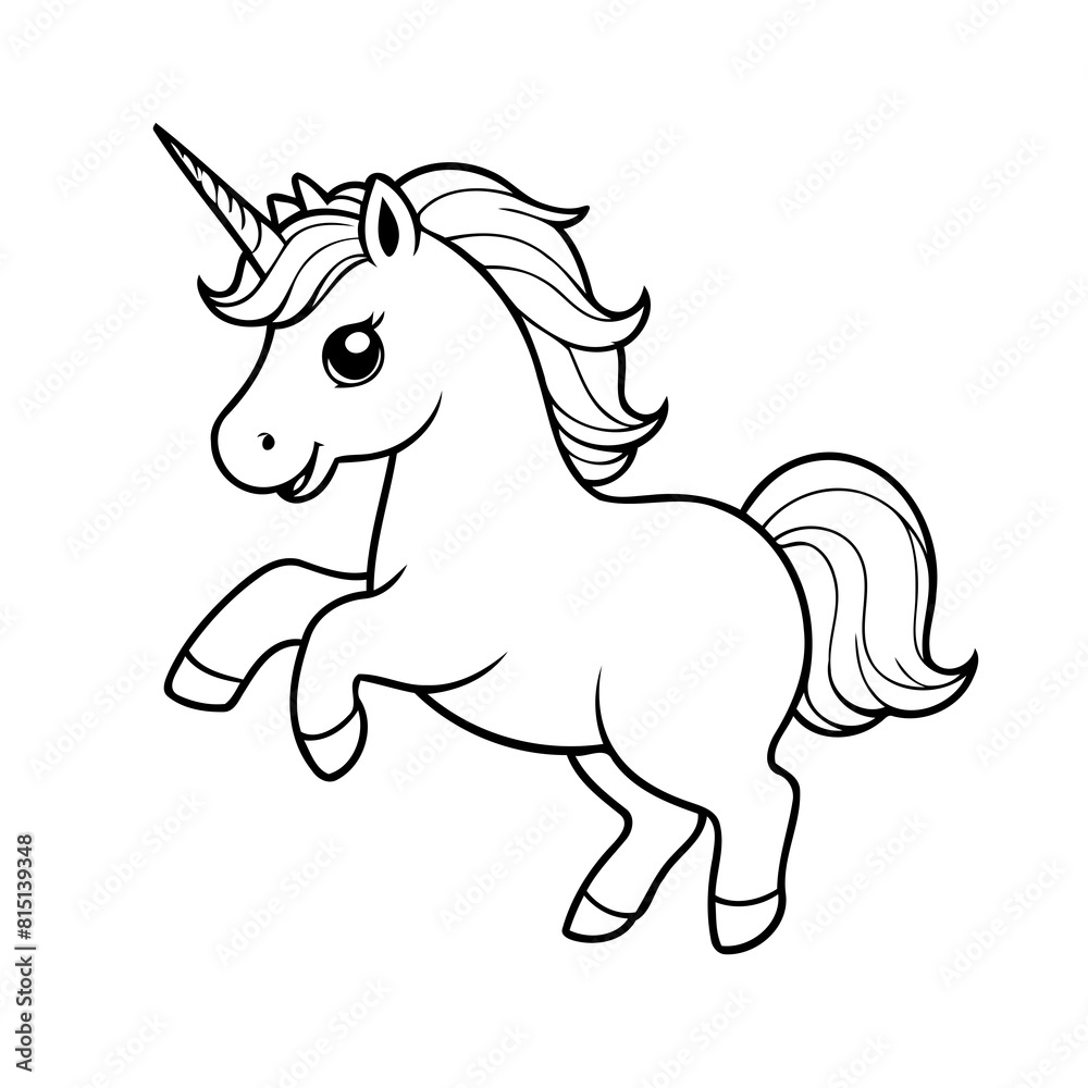 Fototapeta premium Cute vector illustration Unicorn drawing for kids page