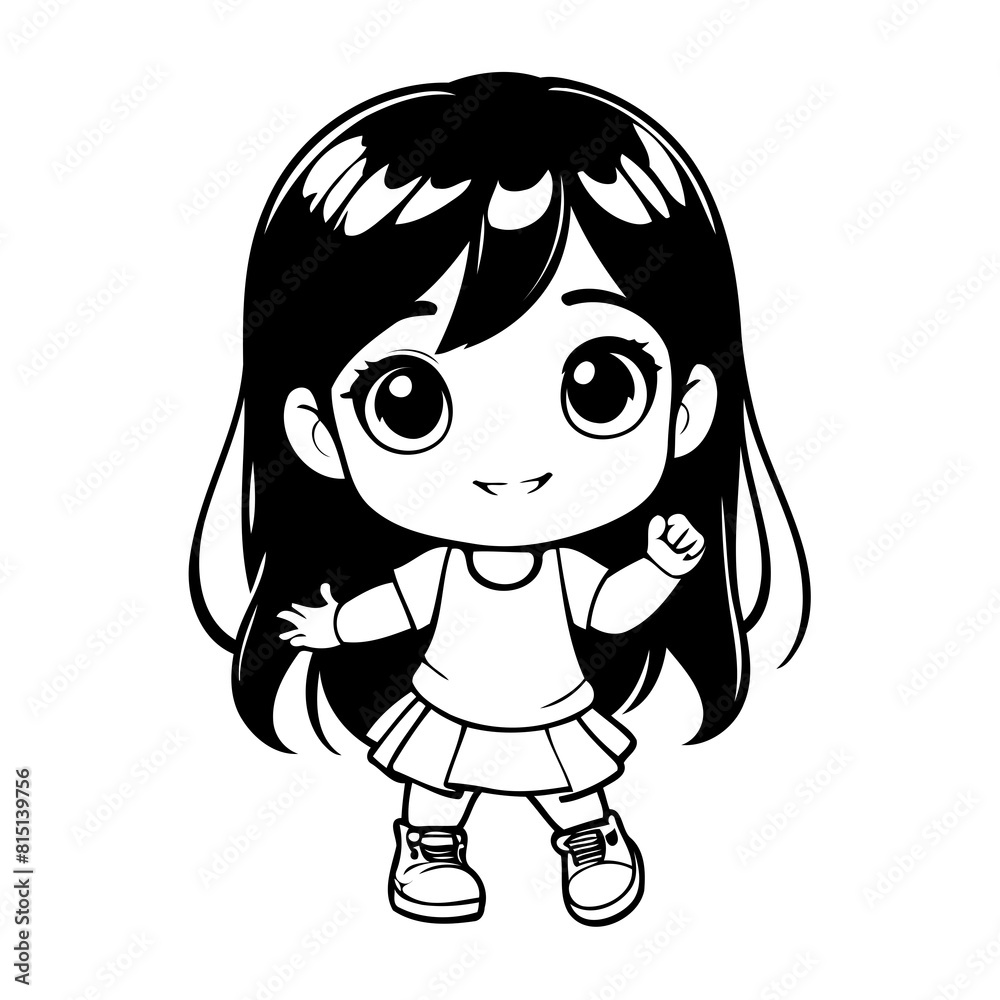 Simple vector illustration of Chibi for toddlers colouring page Simple vector illustration of Chibi for toddlers colouring page
