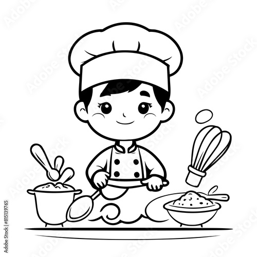 Simple vector illustration of Chef drawing for toddlers colouring page