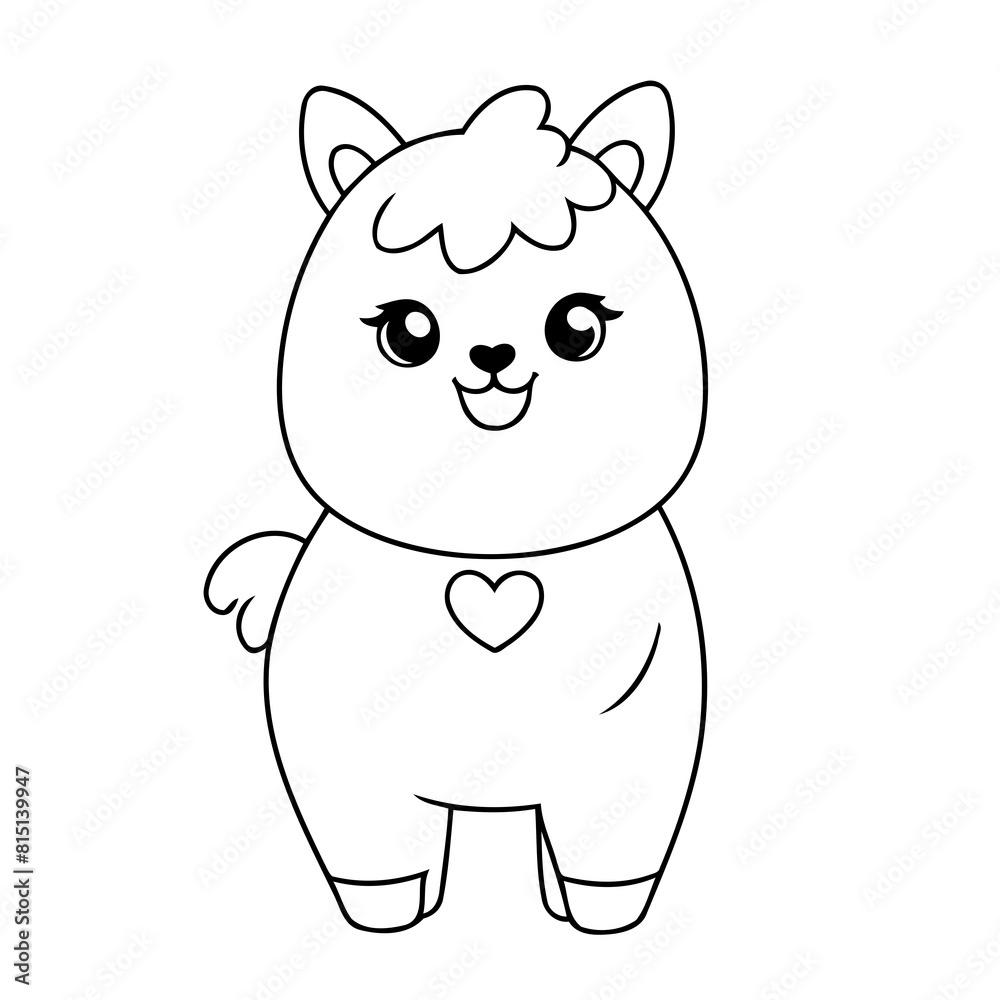 Simple vector illustration of Llama drawing for kids page Simple vector illustration of Llama drawing for kids page