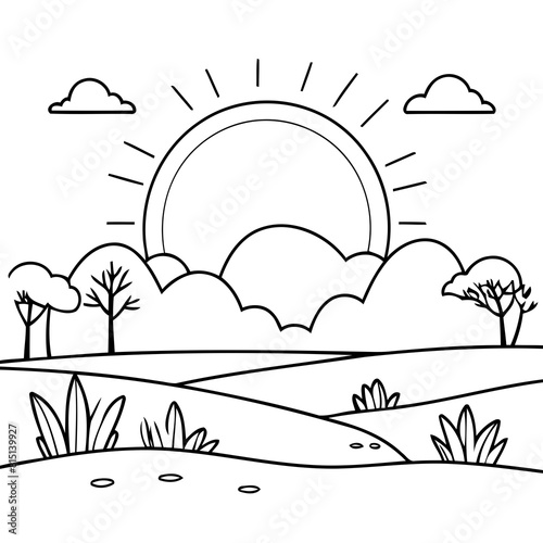 Simple vector illustration of Sunset doodle for toddlers worksheet