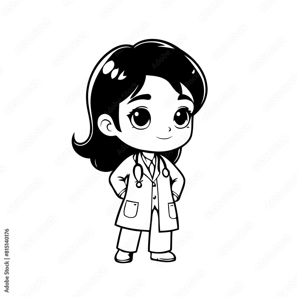 Vector illustration of a cute Physician drawing for kids colouring page Vector illustration of a cute Physician drawing for kids colouring page