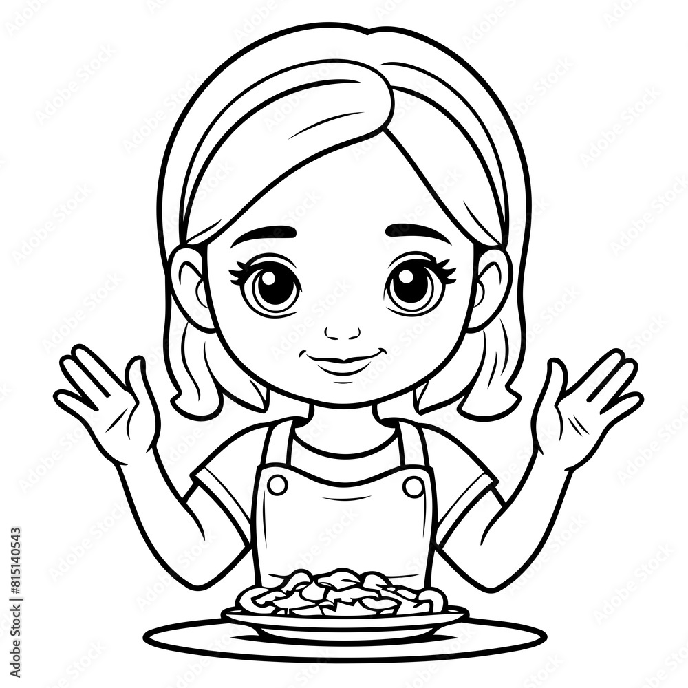 Vector illustration of a cute Girl doodle drawing for kids page Vector illustration of a cute Girl doodle drawing for kids page