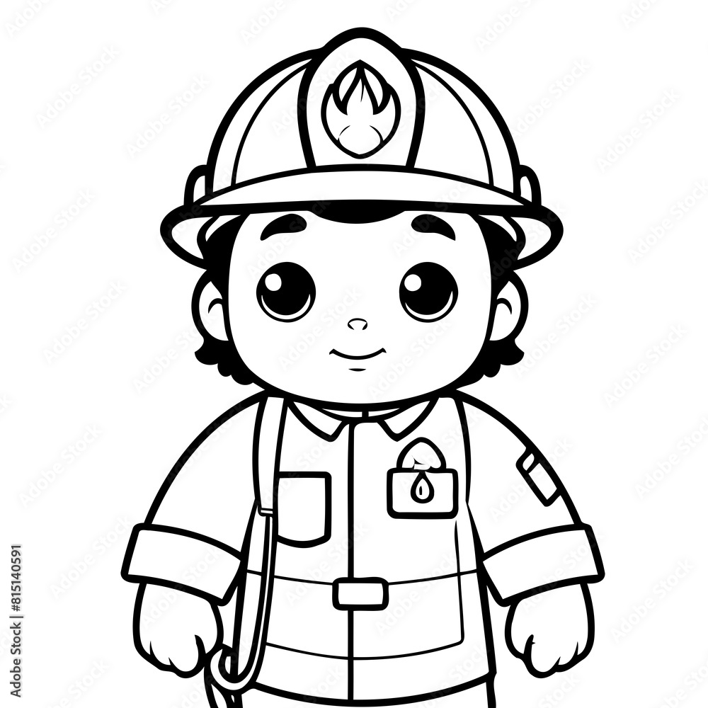 Simple vector illustration of Firefighter hand drawn for toddlers Simple vector illustration of Firefighter hand drawn for toddlers